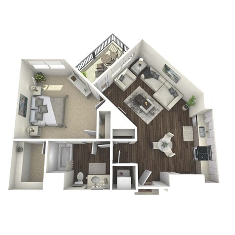 Floor plan for 1 bed, 1 bath, 757 sqft